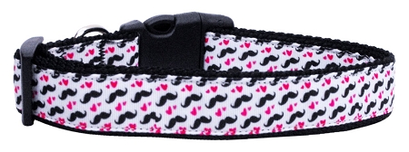 Moustache Love Nylon Dog Collar SM